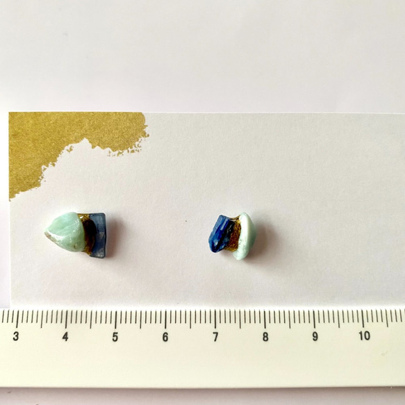 （定制）Kintsugi 天然石耳環/耳環，Larimar，藍晶石 第8張的照片