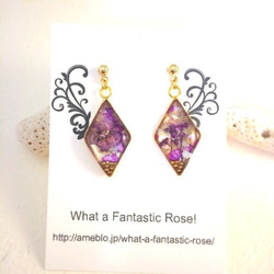 壓花和貝殼紫色鑽石耳環和耳環 第3張的照片
