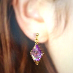 壓花和貝殼紫色鑽石耳環和耳環 第4張的照片