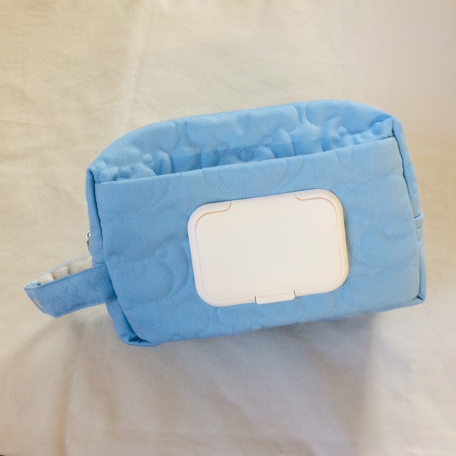 kumasnフレンチブルー　ビタット付き オムツポーチ　お尻ふき別収納可能 富士金梅11号帆布　くま　受注制作