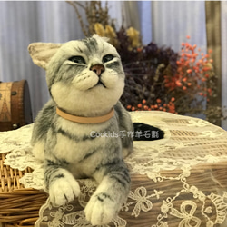 Cookids手作りウールフェルト現実的な全身植栽ウールモデル現実的なペットウールフェルトアメリカンショートヘア猫 2枚目の画像