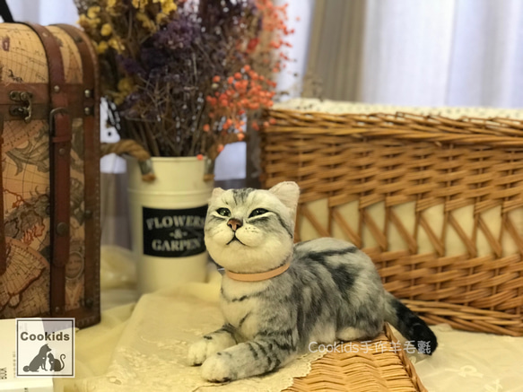Cookids手作りウールフェルト現実的な全身植栽ウールモデル現実的なペットウールフェルトアメリカンショートヘア猫 3枚目の画像