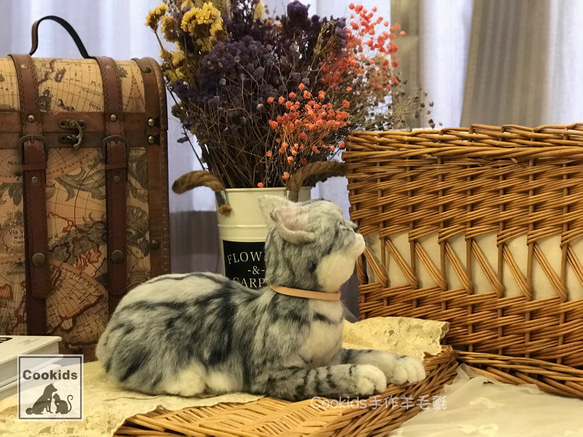 Cookids手作りウールフェルト現実的な全身植栽ウールモデル現実的なペットウールフェルトアメリカンショートヘア猫 5枚目の画像