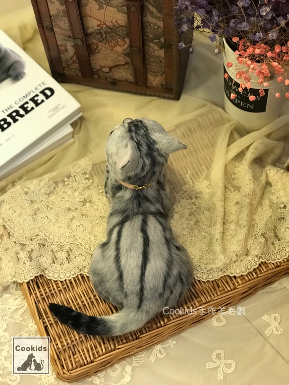 Cookids手作りウールフェルト現実的な全身植栽ウールモデル現実的なペットウールフェルトアメリカンショートヘア猫 9枚目の画像