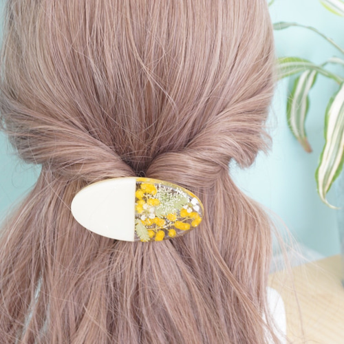 押し花】2色カラーミモザヘアクリップ ヘアクリップ・バナナクリップ