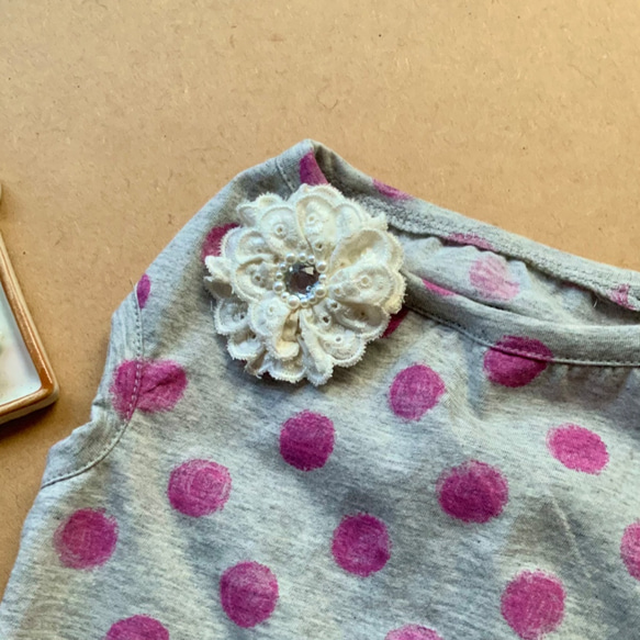 Dogwear RSH 5可愛的棉質花邊希瑟灰色x粉色圓點連衣裙 第4張的照片