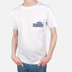白色純棉 海洋風 船 口袋T-shirt 第1張的照片