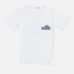 白色純棉 海洋風 船 口袋T-shirt 第3張的照片
