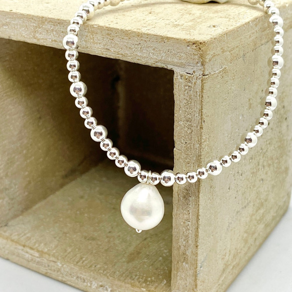 Raindrop Fresh Water Pearl Silver 925 Bracelet (H200156-BSL) 第3張的照片