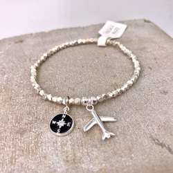 B10045 Plane with Compass Silver 925 Rhombus Bracelet 第1張的照片