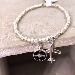 B10045 Plane with Compass Silver 925 Rhombus Bracelet 第2張的照片