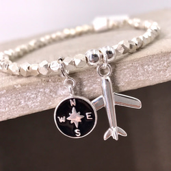 B10045 Plane with Compass Silver 925 Rhombus Bracelet 第3張的照片