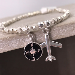 B10045 Plane with Compass Silver 925 Rhombus Bracelet 第5張的照片