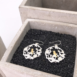 E11027 Bird with Flowers Silver 925 Earrings 第2張的照片