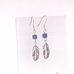 E41014(PURPLE) Feather  925 & Swarovski Crystal Earrings 第2張的照片