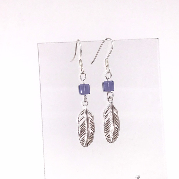 E41014(PURPLE) Feather  925 & Swarovski Crystal Earrings 第2張的照片