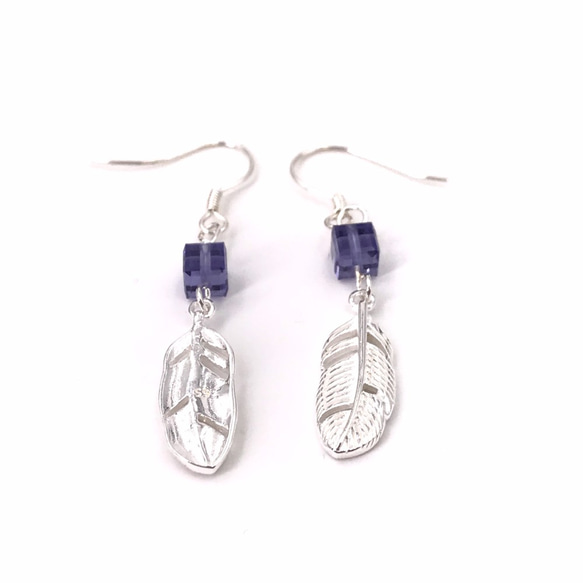 E41014(PURPLE) Feather  925 & Swarovski Crystal Earrings 第3張的照片