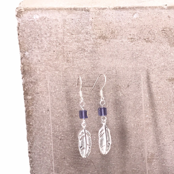 E41014(PURPLE) Feather  925 & Swarovski Crystal Earrings 第5張的照片