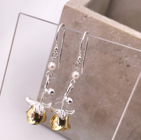 E31029 Golden Rose Silver 925 & Fresh Water Pearl Earrings 第2張的照片