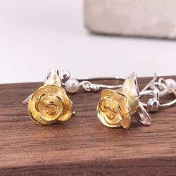 E31029 Golden Rose Silver 925 & Fresh Water Pearl Earrings 第4張的照片