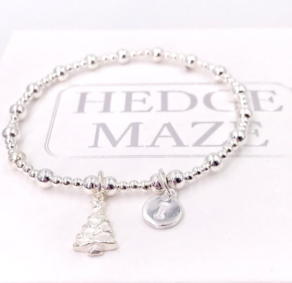 B10057 Christmas Tree Initial Silver 925 Bracelet 第1張的照片