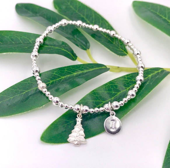 B10057 Christmas Tree Initial Silver 925 Bracelet 第2張的照片