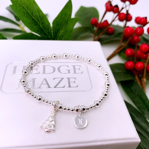 B10057 Christmas Tree Initial Silver 925 Bracelet 第8張的照片