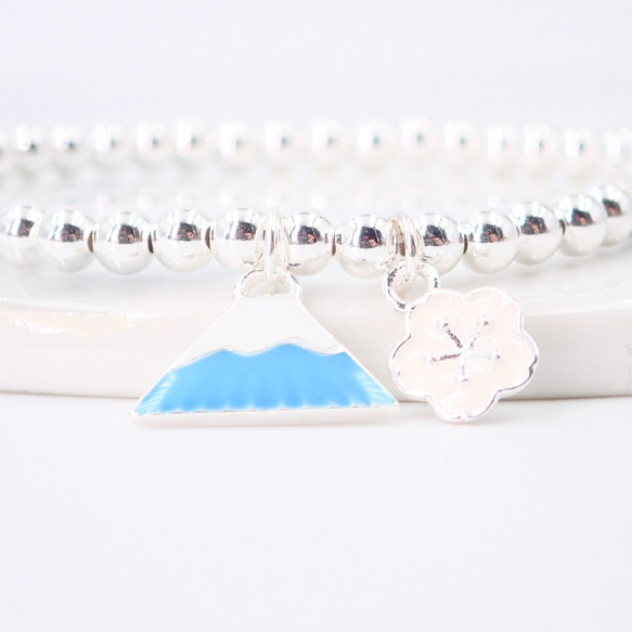 B10062 Blue Mt. Fuji with Sakura Silver 925 Bracelet 第1張的照片