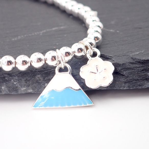 B10062 Blue Mt. Fuji with Sakura Silver 925 Bracelet 第4張的照片