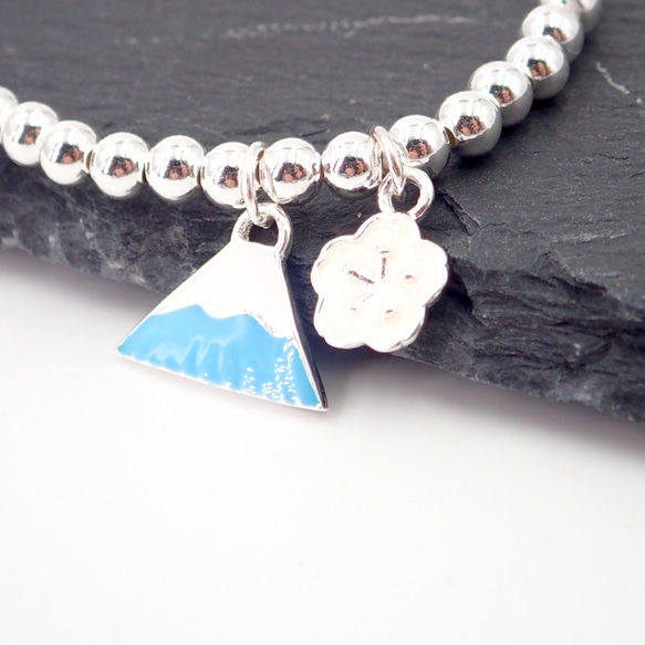 B10062 Blue Mt. Fuji with Sakura Silver 925 Bracelet 第5張的照片