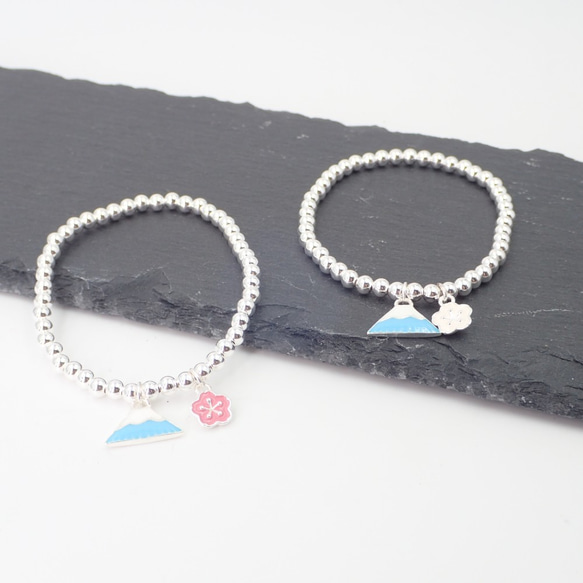 B10062 Blue Mt. Fuji with Sakura Silver 925 Bracelet 第6張的照片