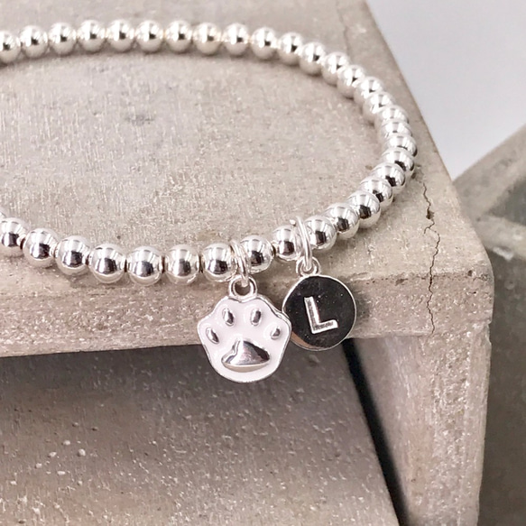 Cutie Cat Paw Initial Silver 925 Bracelet 第1張的照片