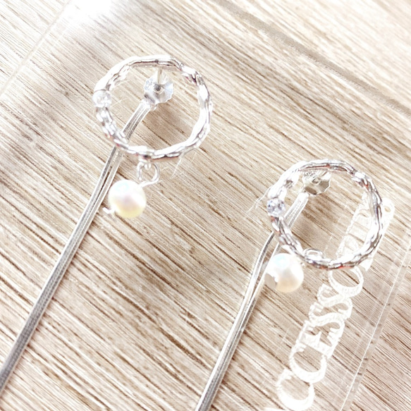 Circle with Tassel 925 & Fresh Water Pearl Earrings 第5張的照片