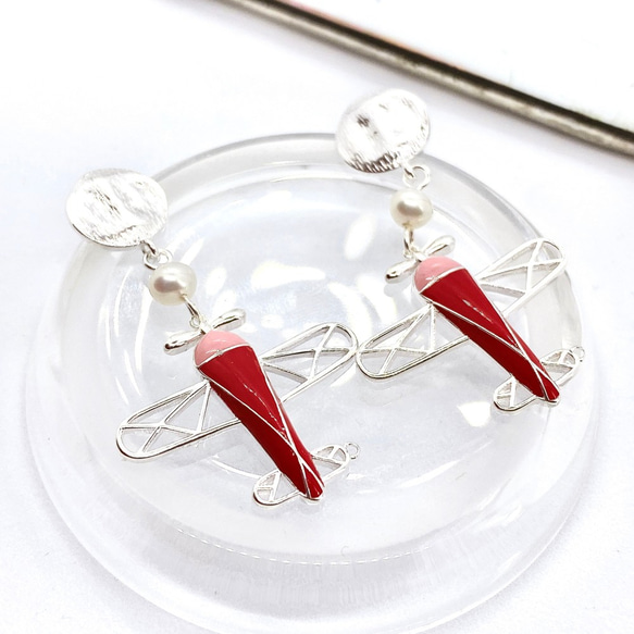 Propeller plane S925 & Pearl Earrings (H200083-ESL) 第3張的照片