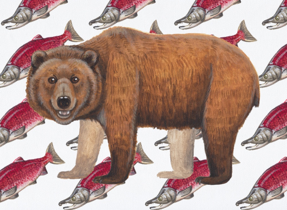 【受注制作】ふらふらピアス Lサイズ「熊と紅鮭」fp-l-01 5枚目の画像