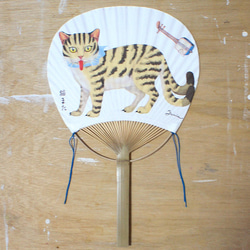 うちわ「猫また（青）」uchiwa-yo02 1枚目の画像