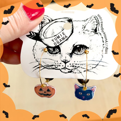 【Creema限定】数量限定1点 秋の福袋2019「ハロウィン　ピアスセット（黒猫とかぼちゃ）」 2枚目の画像