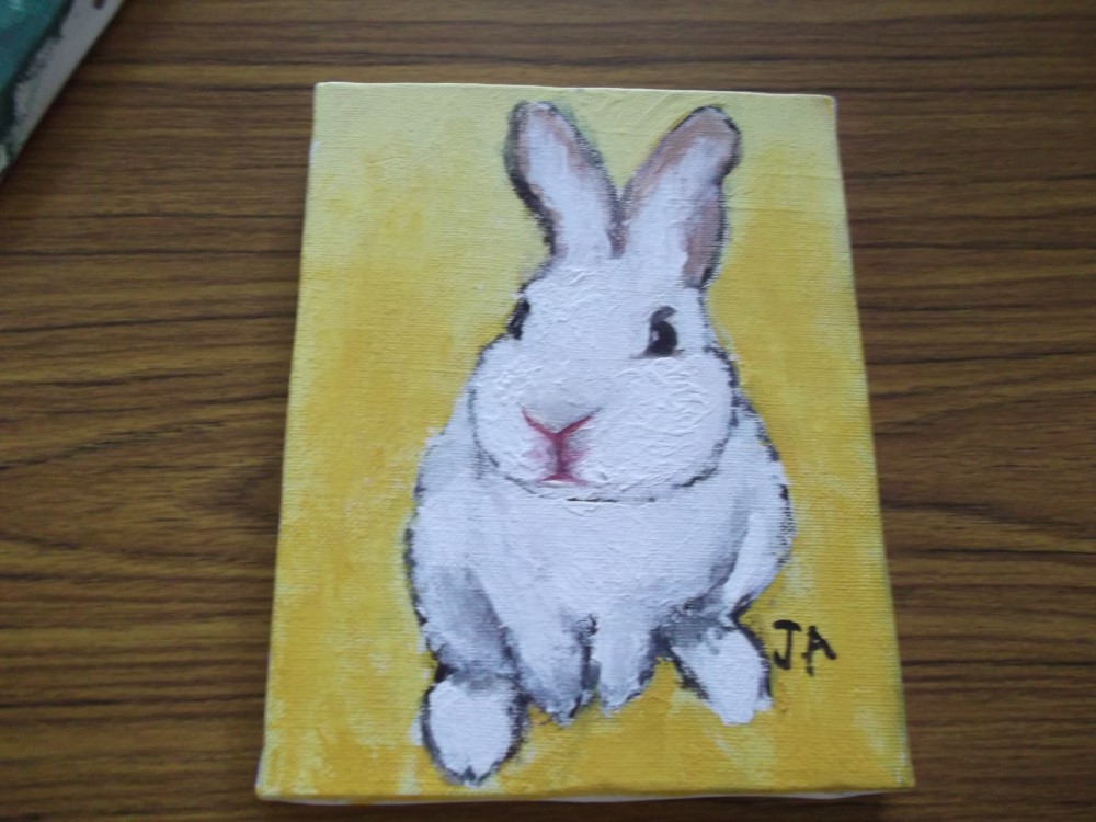 原画、キャンバス「イースターうさぎ」緑　－かわいい絵 うさぎ イラスト おしゃれ 原画,キャンバス「イースターうさぎ