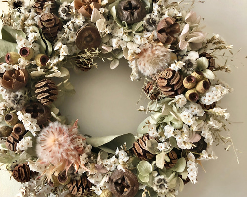 ドライフラワー ハーフリース 木の実 秋 秋の訪れ木の実のリース