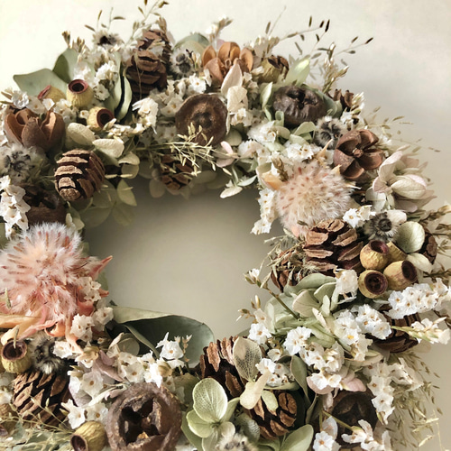 ドライフラワー ハーフリース 木の実 秋 秋の木の実のリース ドライフラワー ドライフラワー Little Flower