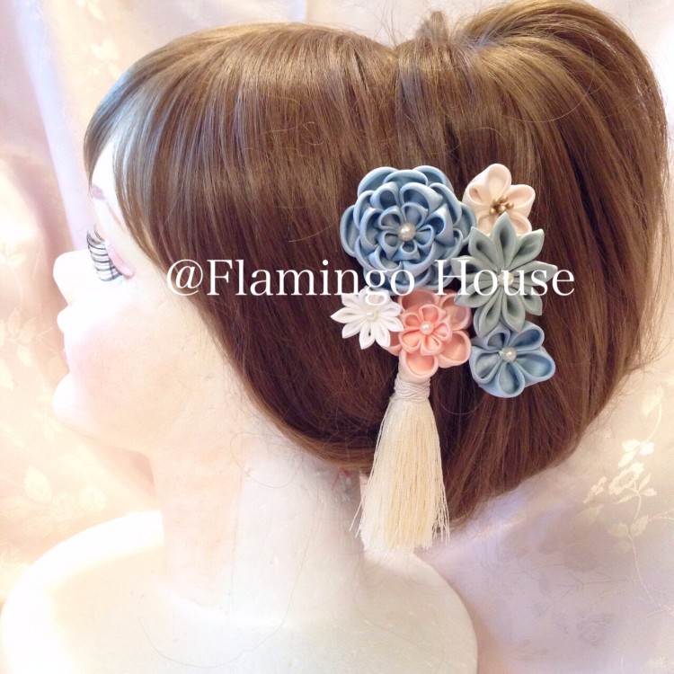 【再販×14】100％シルク正絹つまみ細工髪飾り7点セット　選べるタッセル付き 4,640円