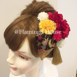 【再販×33】金蘭リボンとアートフラワーの髪飾りセット 2枚目の画像