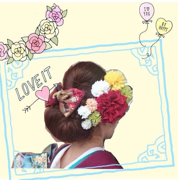 【再販×33】金蘭リボンとアートフラワーの髪飾りセット 3枚目の画像