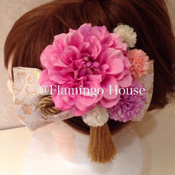 【再販×14】金蘭リボンとアートフラワーの髪飾りセット 2枚目の画像