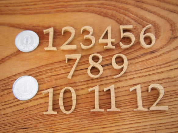 時計文字盤の数字にどうぞ　木製切文字欅(けやき)材　高さ2センチ厚み4ミリ　アンティーク調 2枚目の画像
