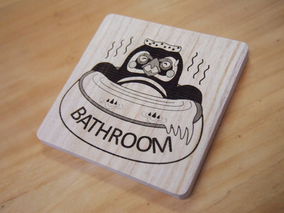 マゼランペンギン　お風呂、入浴、バスルームのサイン　木製桐集成材 3枚目の画像