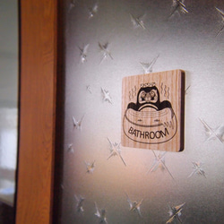 マゼランペンギン　お風呂、入浴、バスルームのサイン　木製桐集成材 5枚目の画像