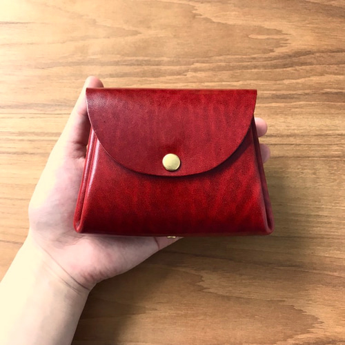 牛本革ルガトーコンパクト二つ折りさいふガバッと開くコロンとかわいい