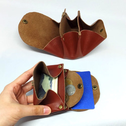 牛本革コンパクトミニさいふガバッと開くコロンとかわいい小さいじゃばら財布レザーウォレット小銭仕分け旅子プレゼントサブ軽量 8枚目の画像