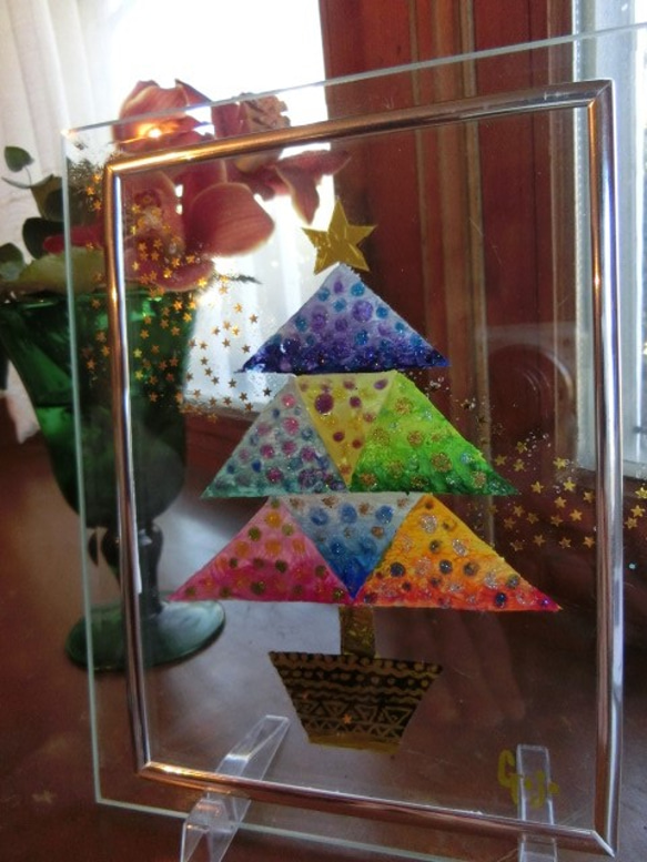 ガラス絵のクリスマスツリー（三角） 2枚目の画像